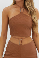 She's A Gemini Halter Crop Top Mud
