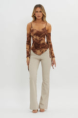 Elektra Off-Shoulder Mesh Top Brown