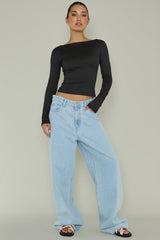 Cheers Boat Neck Long Sleeve Top Black