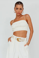 Regal Ruched Cami Crop Top Cream