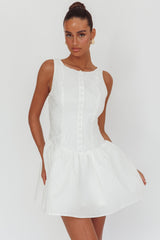 Profile Pic Drop Waist Flounce Mini Dress Textured White