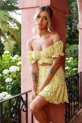 Alexi Frill Trim Mini Skirt Sunflower Print Yellow