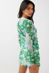Sincerity Long Sleeve Tie Front Top Print Green