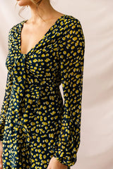 Carla Long Sleeve Bust Tie Dress Navy