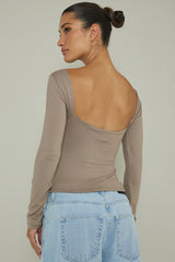 Cheers Boat Neck Long Sleeve Top Stone