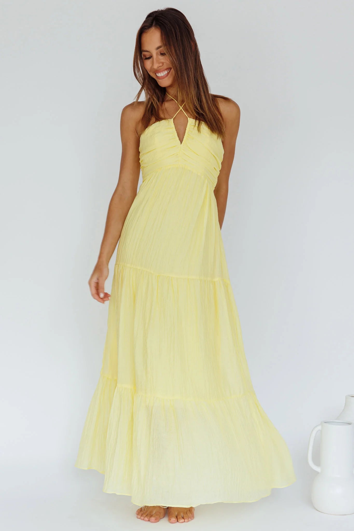 Asiah Halterneck Maxi Dress Lemon