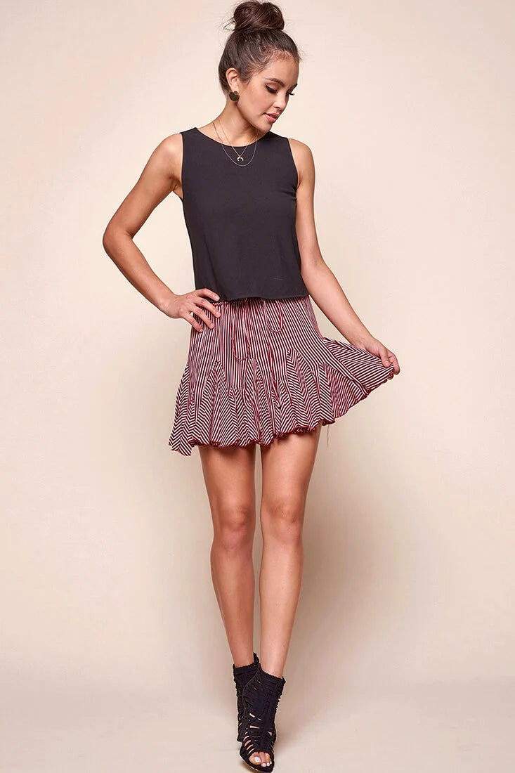 Robyn Pleated Striped Mini Skirt Burgundy