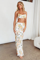 The Moment Satin Maxi Skirt Floral White