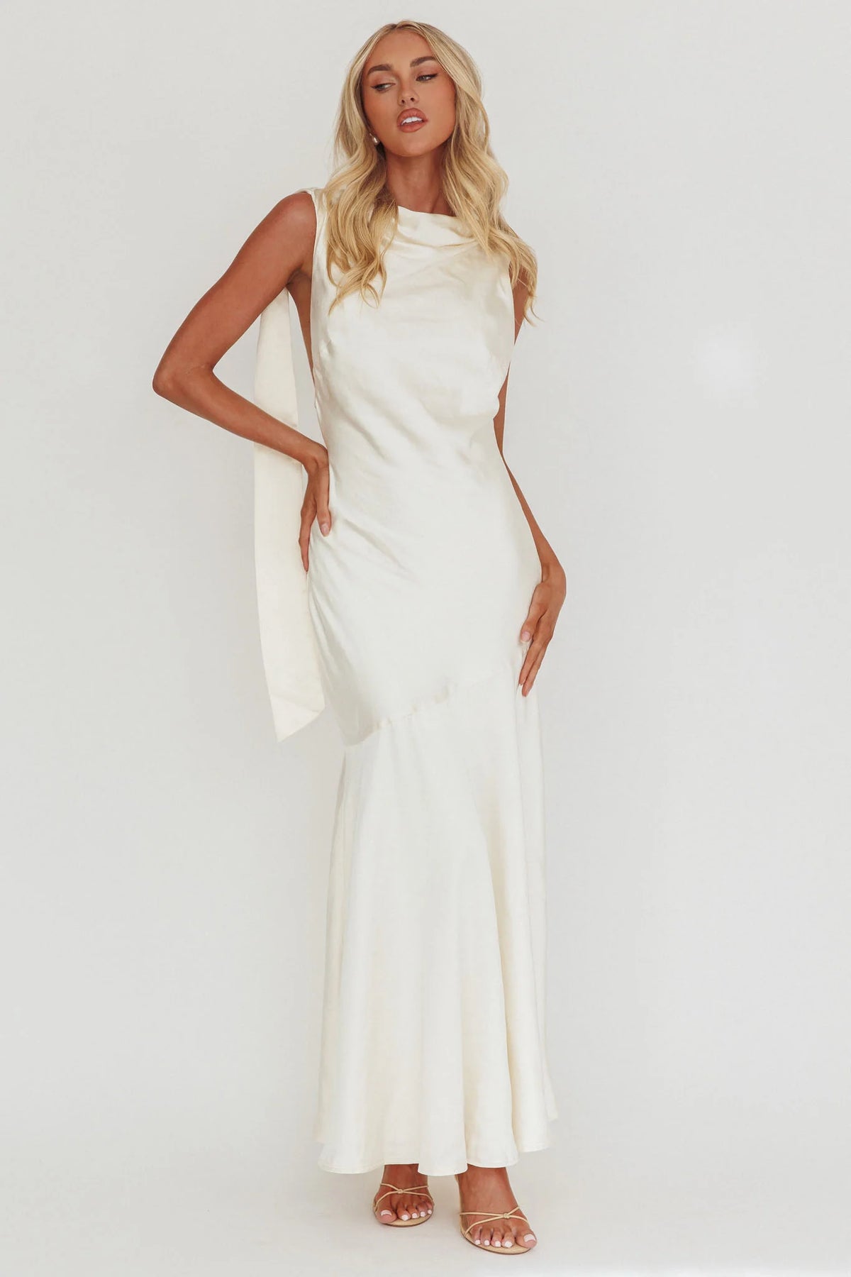 Second Glances Cowl Neck Backless Maxi Dress Cream