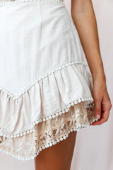 Caught Up String-Tie Strap Double Frill Hem Dress Beige