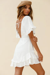 Corina Pleated Bust V-Back Dress White