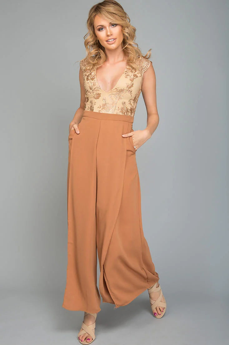 Ayelle Wide Leg Dress Pant Camel