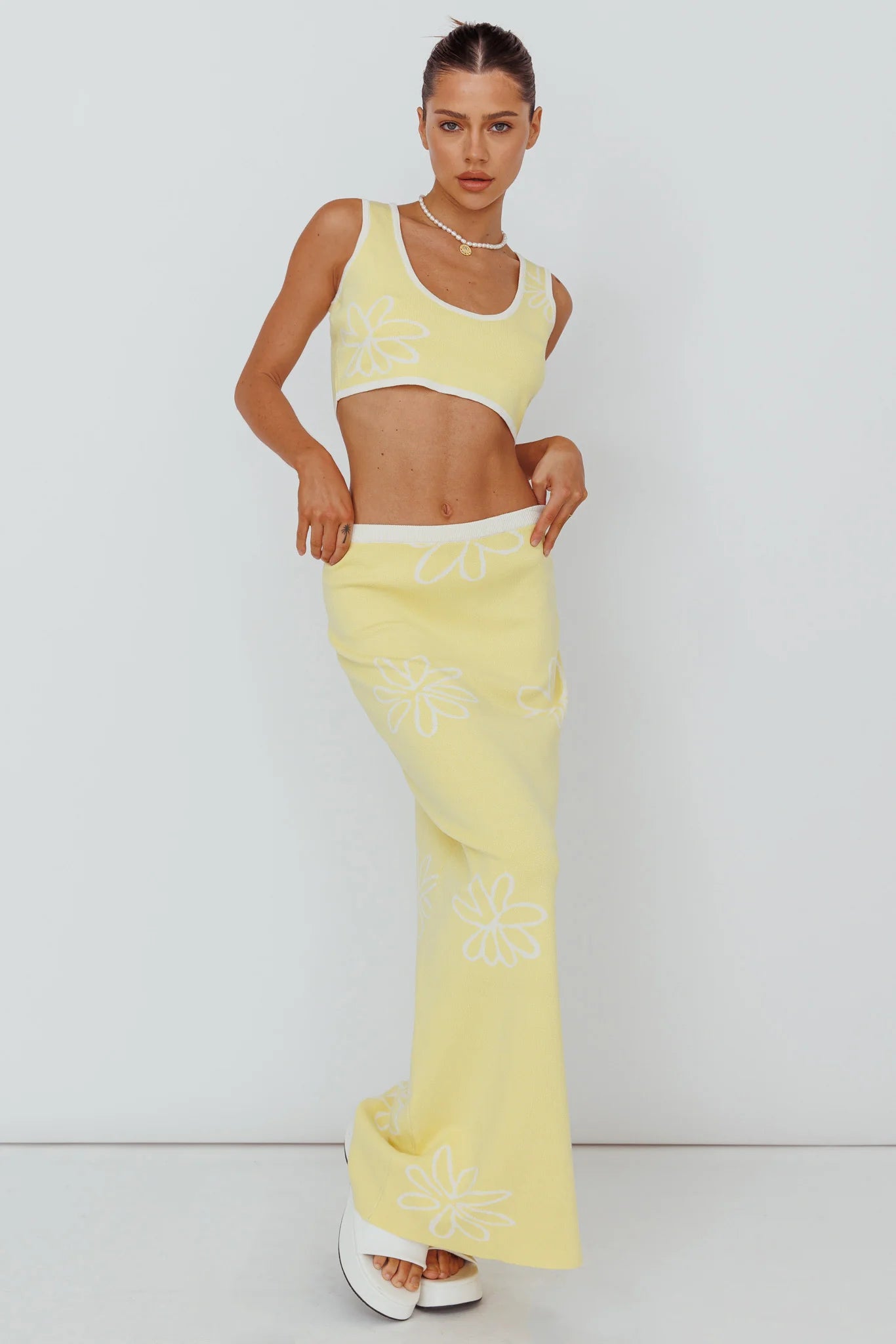 Sunland Knit Maxi Skirt Flower Light Lemon