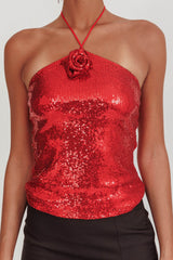 Darcy Sequin Halter Top Red