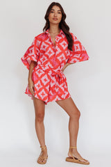 Daytona Beach Button-Up Romper Print Pink