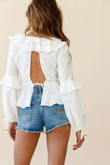 Candid Long Sleeve Split Back Top White