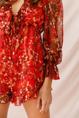 Christine Balloon Sleeve Romper Red