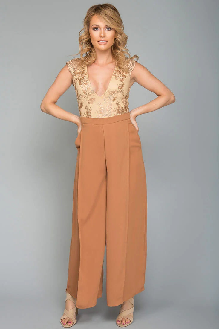 Ayelle Wide Leg Dress Pant Camel
