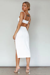 Attention Seeker Diamante Trim Midi Skirt Off White