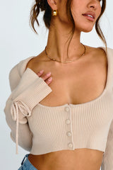 Pippi Flared Cuff Knit Crop Top Taupe