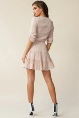 Bostyn Adjustable Sleeve Drawstring Waist Dress Beige