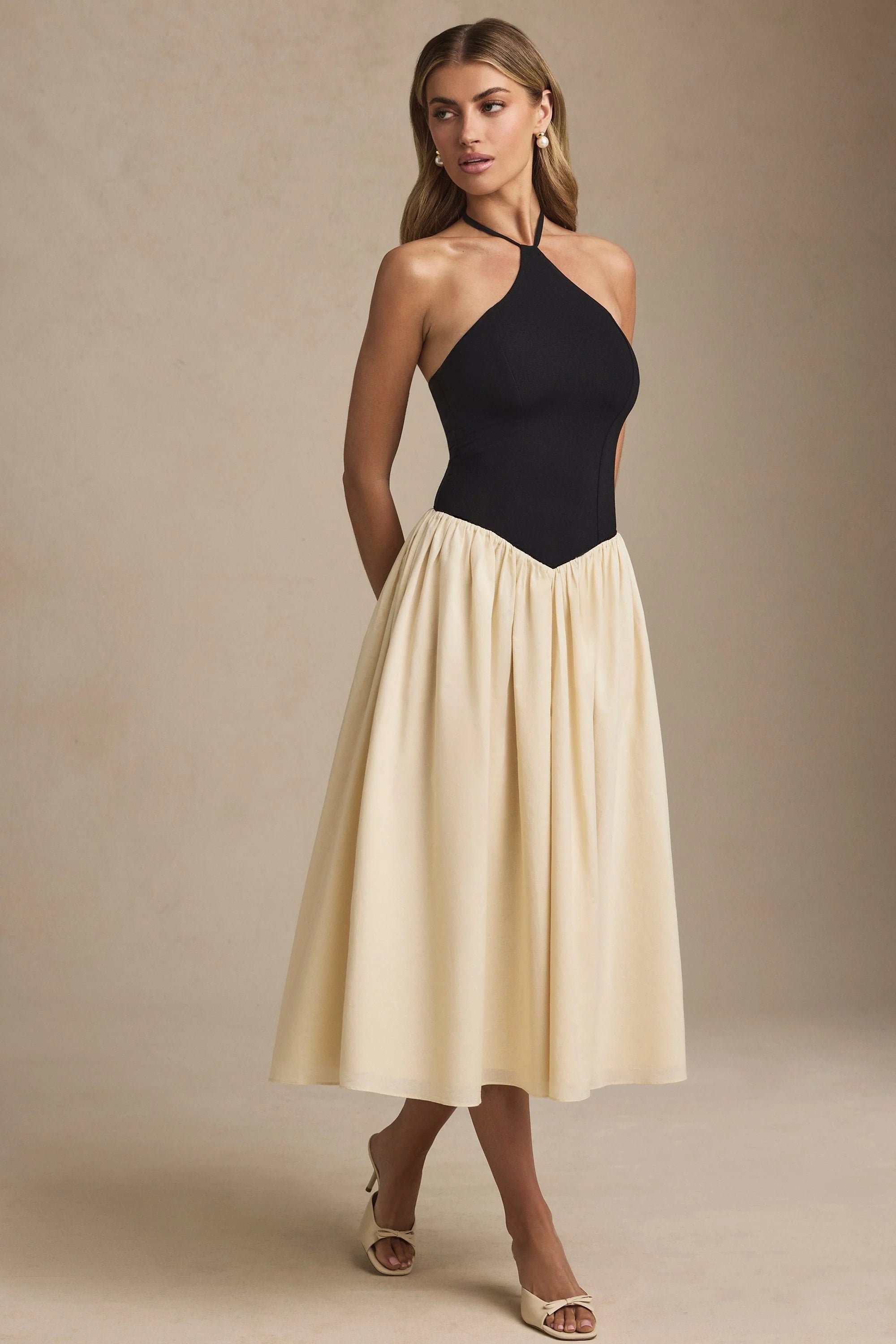Halterneck A-Line Midaxi Dress in Black