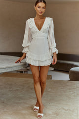 Charade Long Sleeve Corset Back Dress White