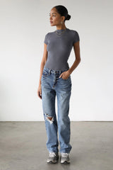 DOGMA High Rise Straight Leg Denim Jeans Dark Wash