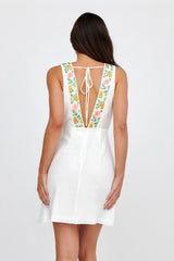Cozumel V-Neck Embroidered Mini Dress White