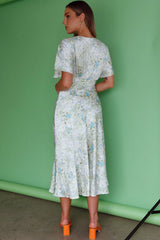 Graceful Batwing Sleeve Midi Dress Floral Green