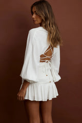 Aubrette Shirred Waist Mini Skirt White