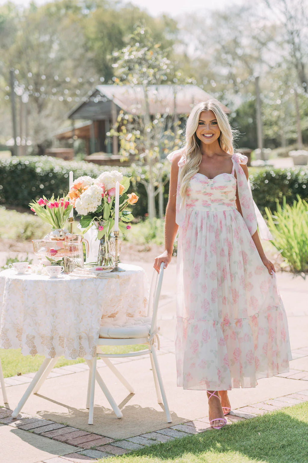Rosie Shoulder Tie Midi DressPink
