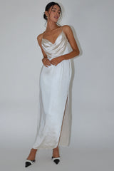 Emanuella Chain Strap Satin Midi Dress Champagne