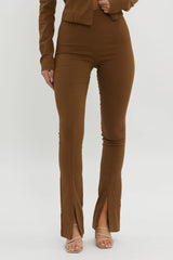 Zuzana Split Hem Flare Pants Brown