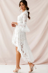 Chantilly High-Low Bell Sleeve Dress White