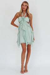 Santiago Cut-Out Ruffle Mini Dress Sage