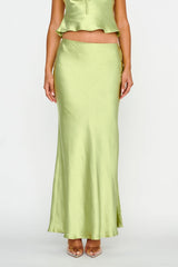 Rose Garden Satin Maxi Skirt Lime
