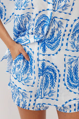 Cora Elastic Waist Shorts Print Blue White