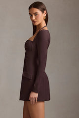 Pinstripe Structured A-Line Mini Dress in Chocolate Brown