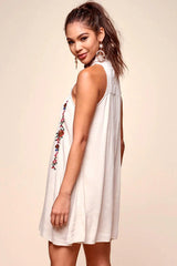 Shonda Floral Embroidered Detail Mid-Length Dress Beige