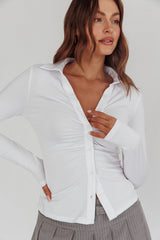 Day Date Button Scrunch Top White