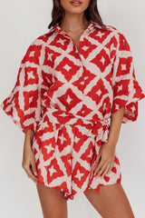 Daytona Beach Button-Up Romper Print Burgundy