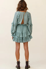 Best Wishes Long Sleeve Frill Detail Dress Olive
