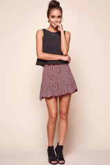 Robyn Pleated Striped Mini Skirt Burgundy