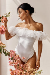 Gianni Ruffle Off-Shoulder Bodysuit White