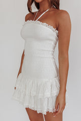 Franni Shirred Drop Waist Mini Dress White