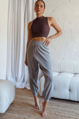 New Soul Drawstring Ribbed Knit Jogger Pants Grey Marle