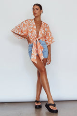 Rivera Deep-V Waist-Tie Top Leaves Mango