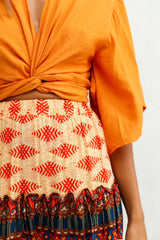 Rivera Deep V Waist Tie Top Tan