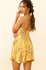 Dote On Me Frill Trim Strappy Back Dress Flower Print Yellow